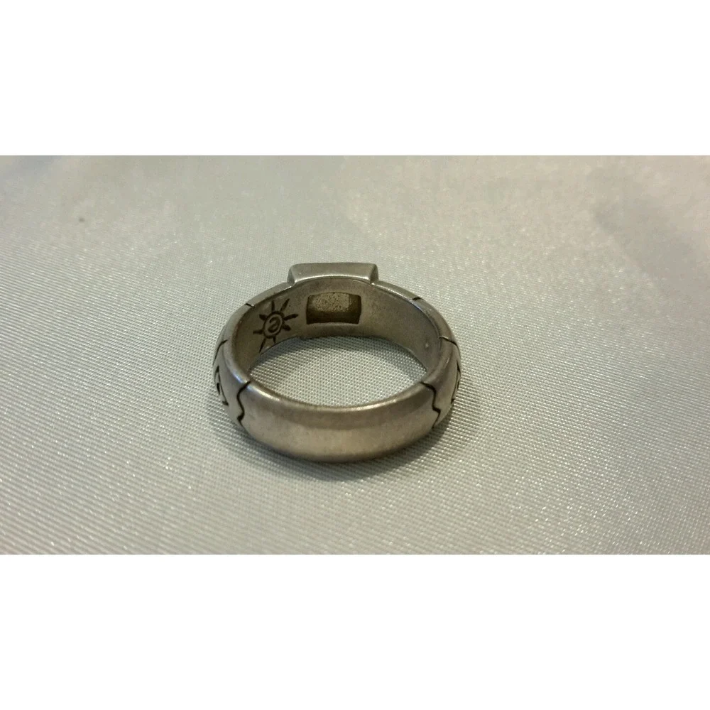 Stamped E amethyst silvertone gemstone band ring sz 6 chevron triangle 6.65g